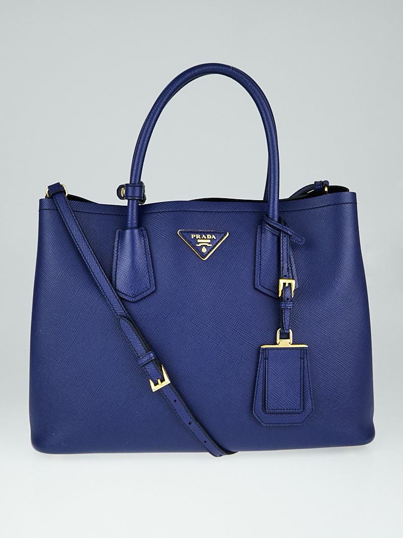 Prada Blue Saffiano Lux Leather Double Handle Small Tote Bag 1BG775 Yoogi s Closet