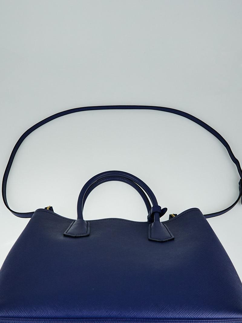 Prada Blue Saffiano Lux Leather Double Handle Small Tote Bag