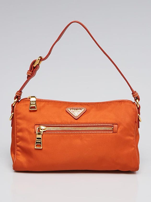 Prada Orange Tessuto Nylon and Saffiano Leather Shoulder Bag 