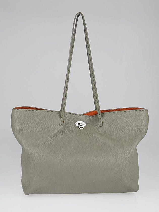 Fendi Grey Selleria Leather Medium Carla Tote Bag 8BH254