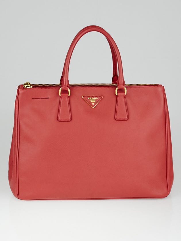 Prada Red Saffiano Lux Leather Double Zip Large Tote Bag BN1786