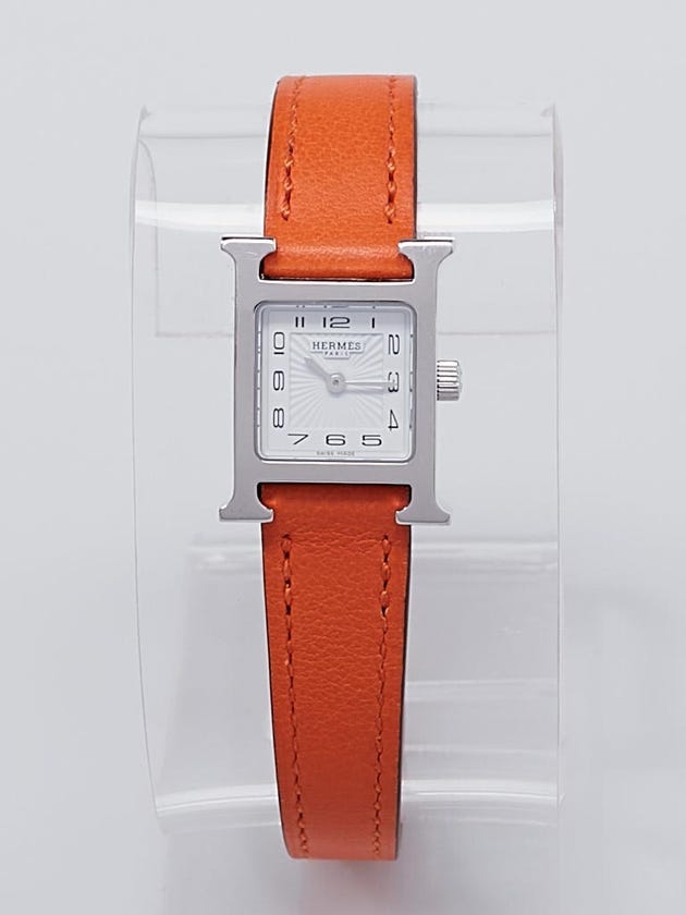 Hermes Orange Swift Leather Stainless Steel Heure H PM Quartz Watch