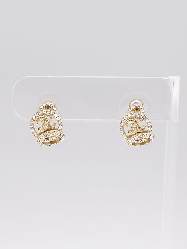 Chanel Goldtone Metal Crystal CC Double Circle Earrings