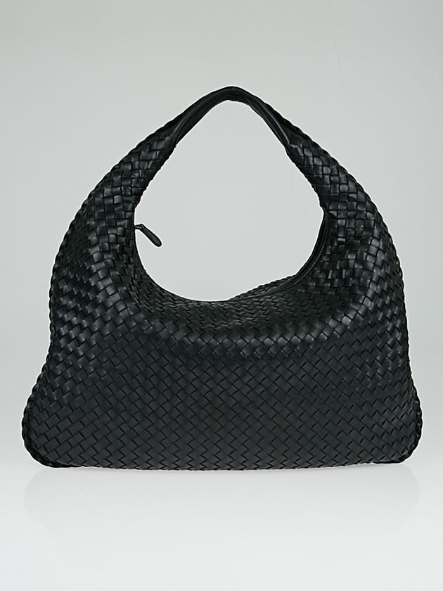 Bottega Veneta Black Intrecciato Woven Nappa Leather Large Veneta Hobo Bag