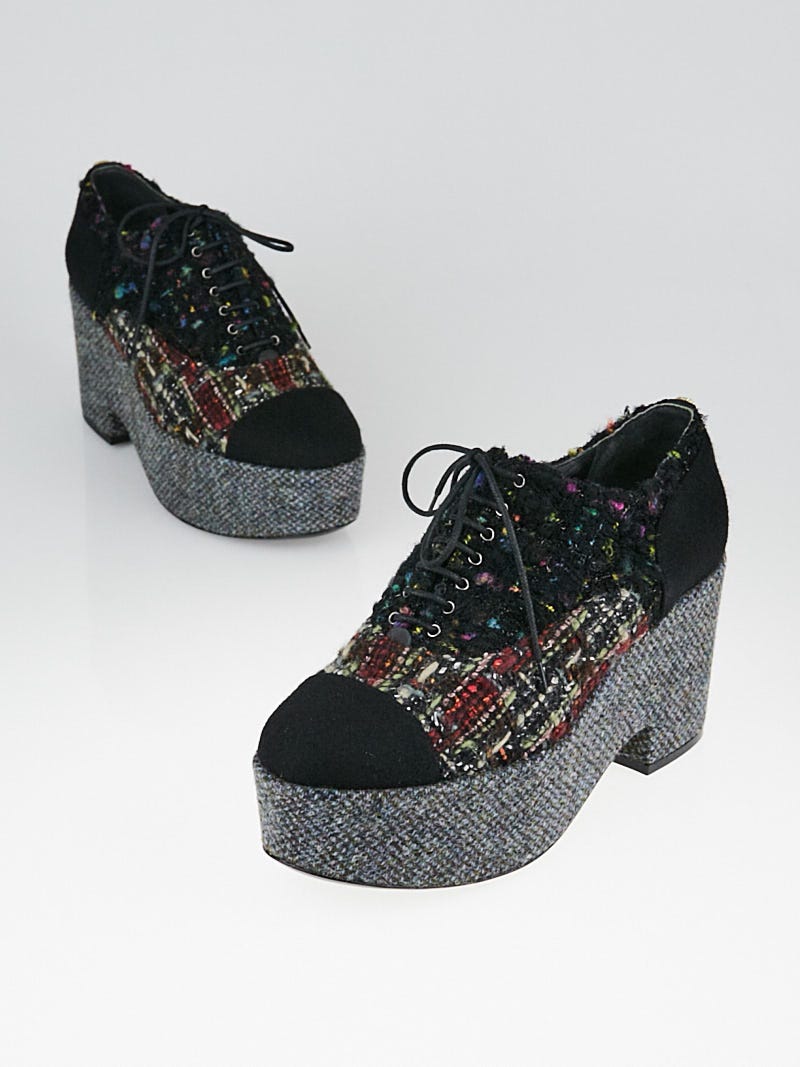 Chanel Black Multicolor Tweed Platform Clogs Size 9.5/40 - Yoogi's