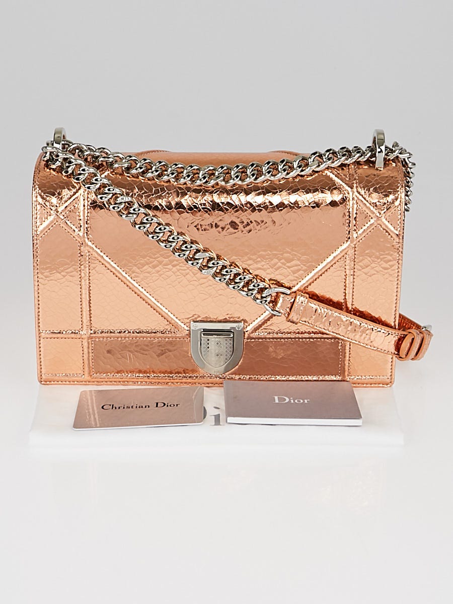 Christian Dior Rose Gold Metallic Leather Medium Diorama Bag