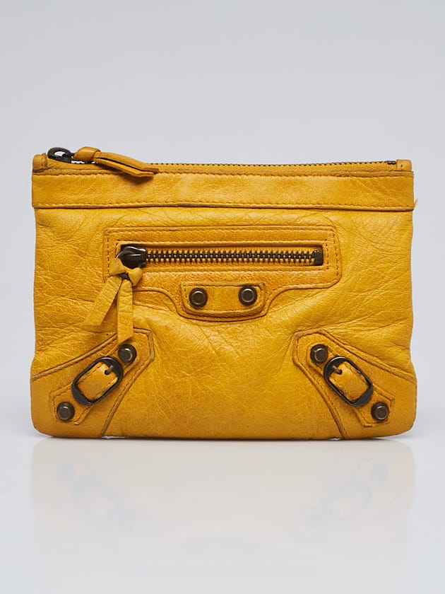 Balenciaga Marigold Yellow Lambskin Leather Classic Porte Monnaie Zip Coin Purse