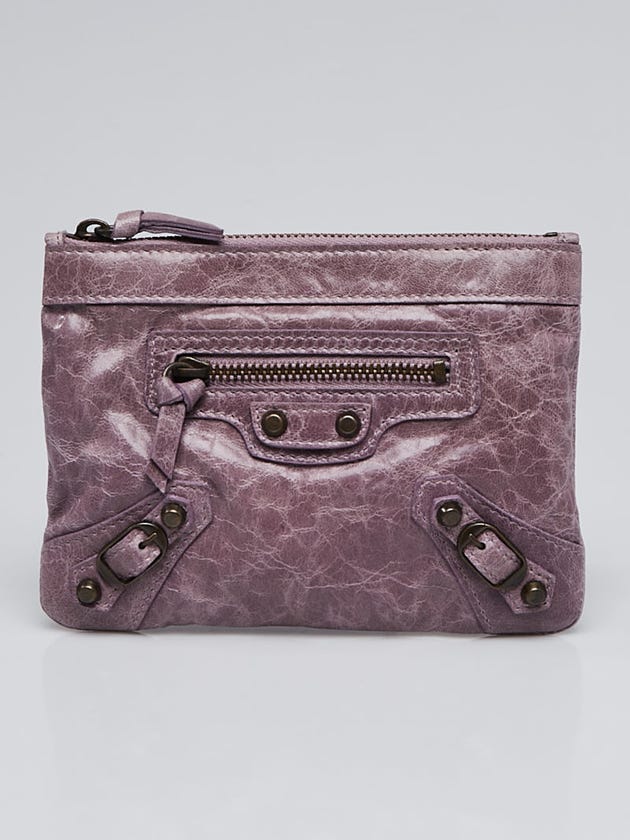 Balenciaga Lilac Chevre Leather Mini Zip Coin Purse Wallet