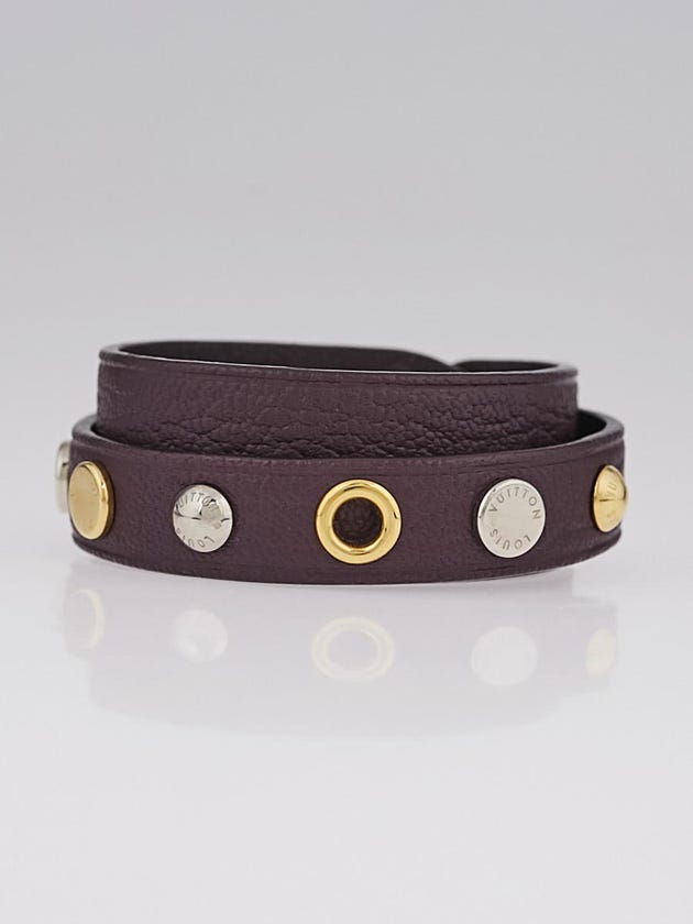Louis Vuitton Aubergine Leather Wrap Spike It Bracelet Size 17