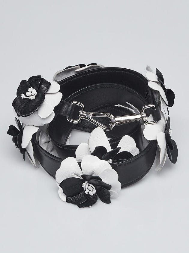 Prada Black and White Leather Flower Shoulder Strap