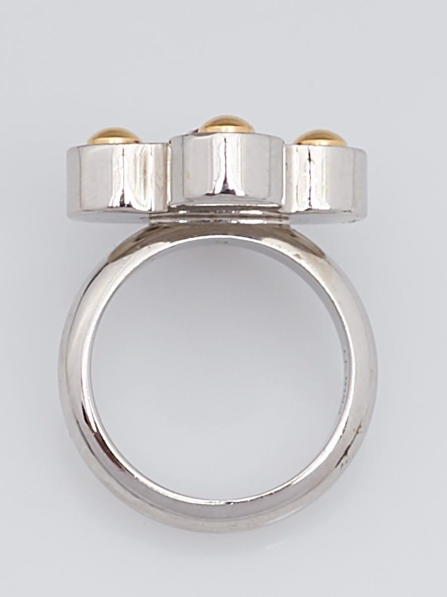 Louis Vuitton Silvertone Monogram Sweet Flower Ring Set Size 7.5