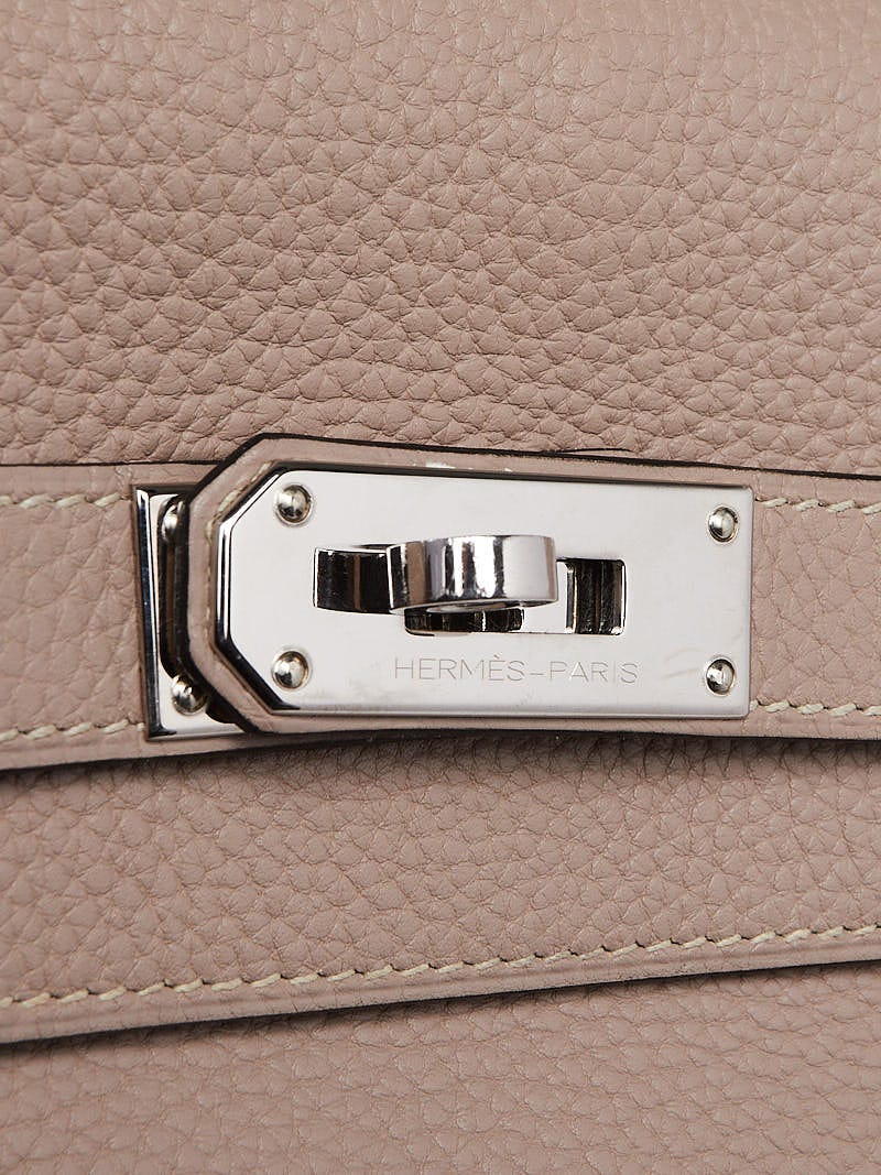 Hermes 42cm Argile Clemence Leather Palladium Plated Shoulder Kelly Bag -  Yoogi's Closet