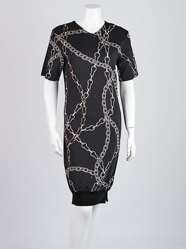 Louis Vuitton Black Wool Blend Knit Chain Print Dress Size M