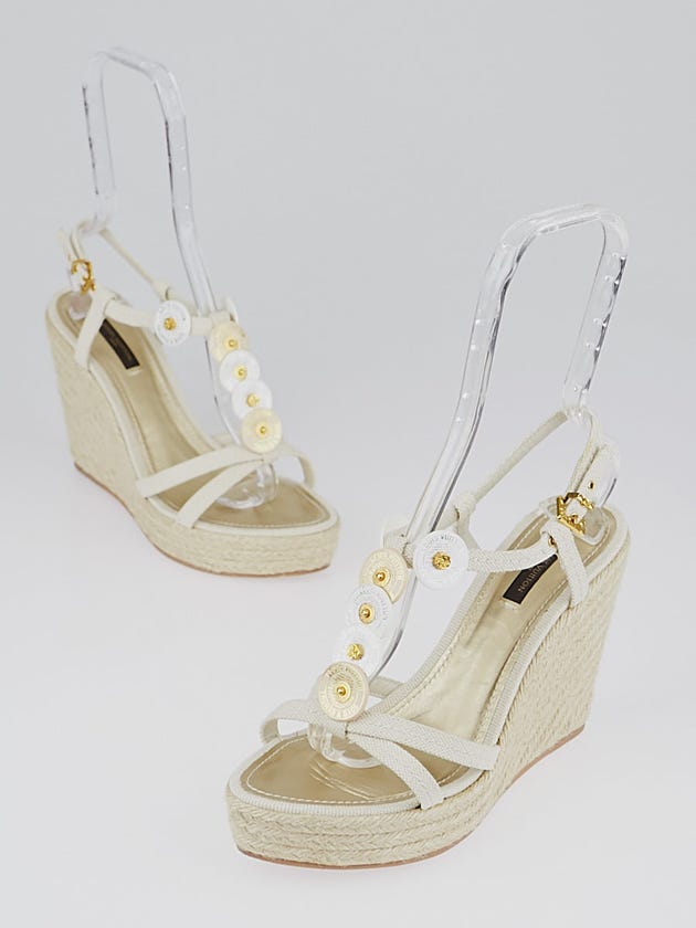 Louis Vuitton Beige Trunks & Bags Espadrille Wedge Sandals 9.5/40