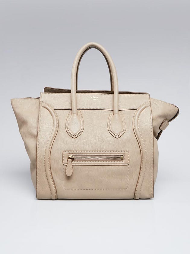 Celine Beige Pebbled Leather Mini Luggage Tote Bag