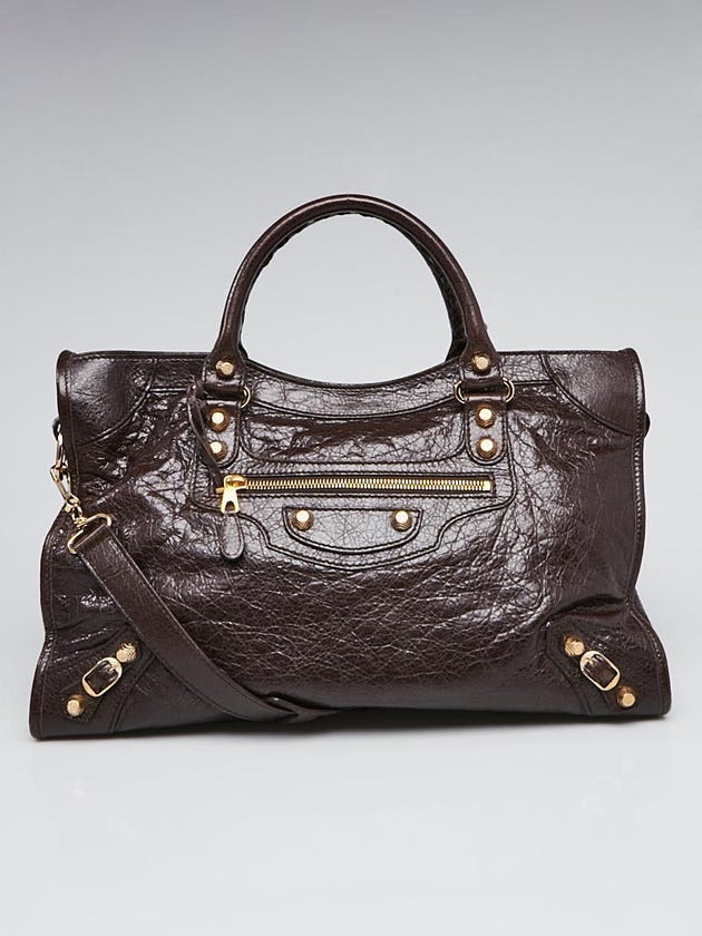 Balenciaga Charbon Lambskin Leather Giant 12 Gold Motorcycle City Bag