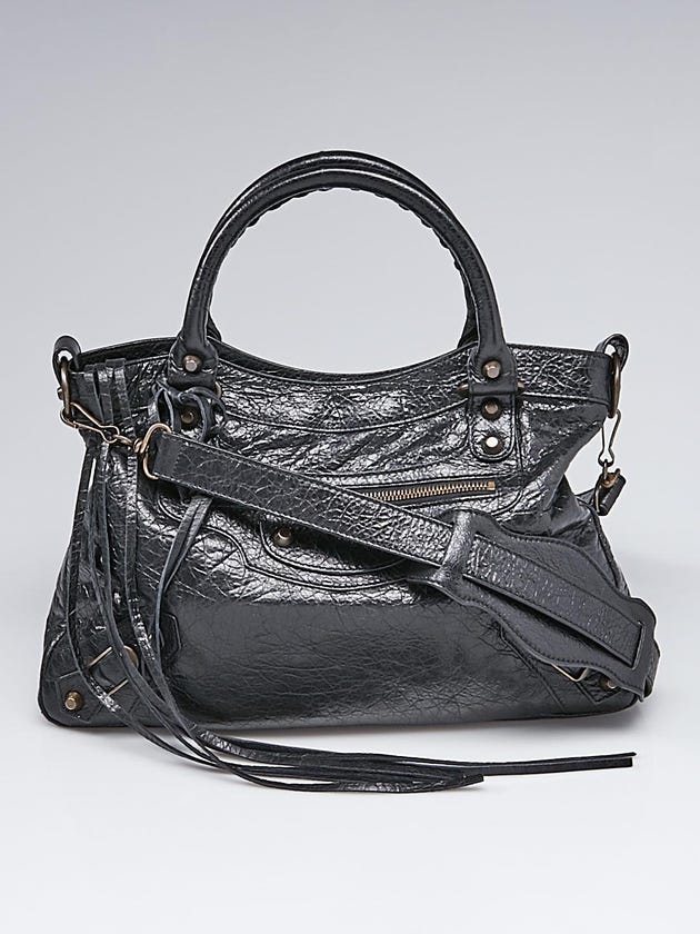 Balenciaga Black Lambskin Leather Motorcycle Town Bag