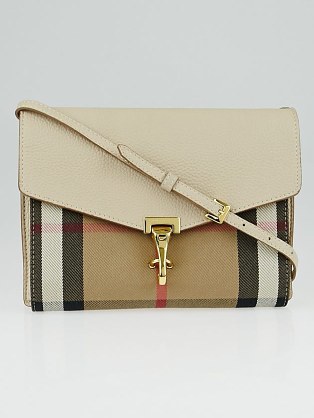 Burberry Beige Leather and House Check Crossbody Bag