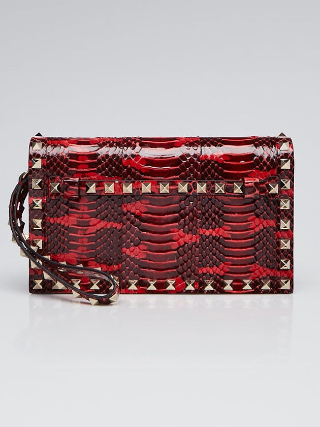 Valentino Red Animal Print Exotic Rockstud Clutch Bag