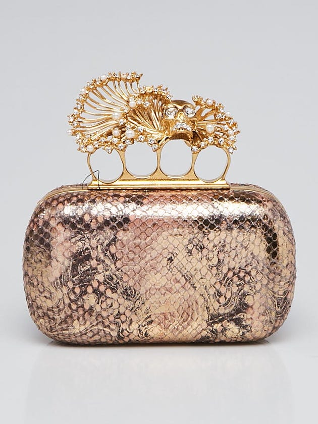 Alexander McQueen Gold/Brown Python Knuckle Clutch Bag