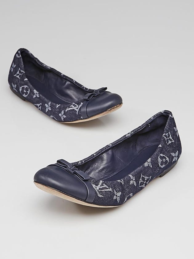 Louis Vuitton Blue Denim Monogram Denim Elba Elastic Ballerina Flats Size 8.5/39