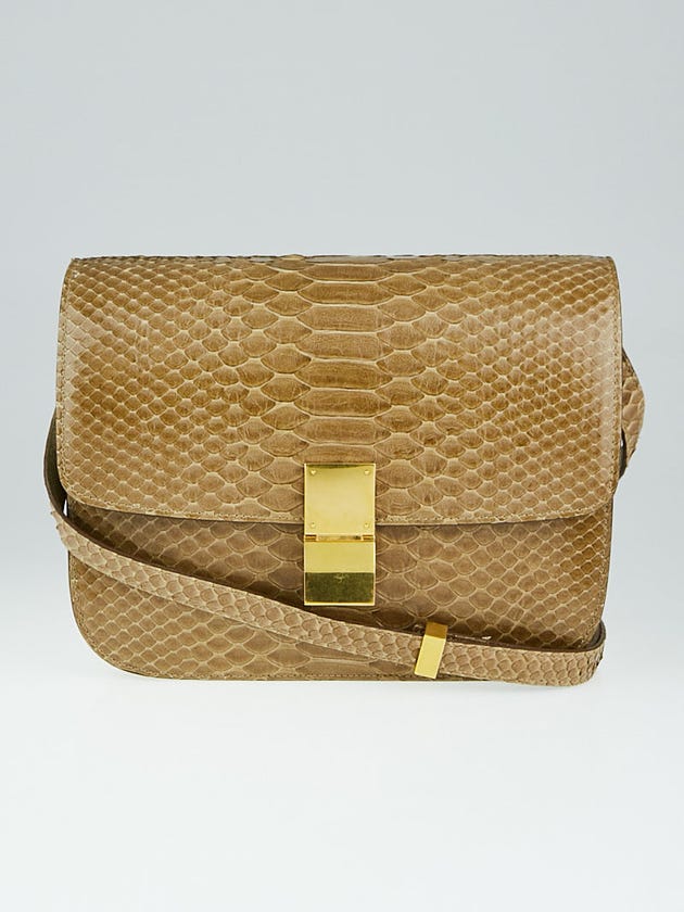 Celine Tan Python Medium Classic Box Flap Bag