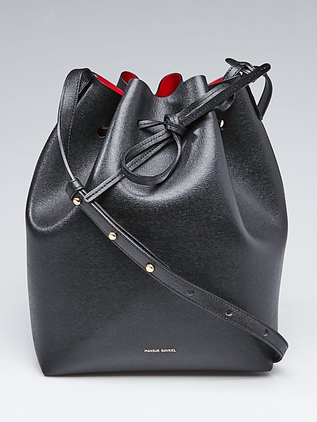 Mansur Gavriel Black/Flamma Saffiano Leather Bucket Bag