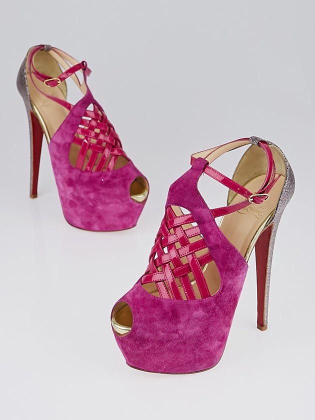 Christian Louboutin Pink Suede and Glitter Carlota 160 Sandals Size 6.5/37