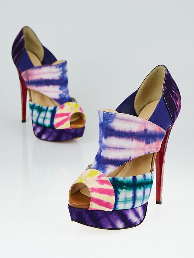Christian Louboutin Multicolor Tie-Dye Fabric Cut-Out Pitou 140 Booties Size 6.5/37
