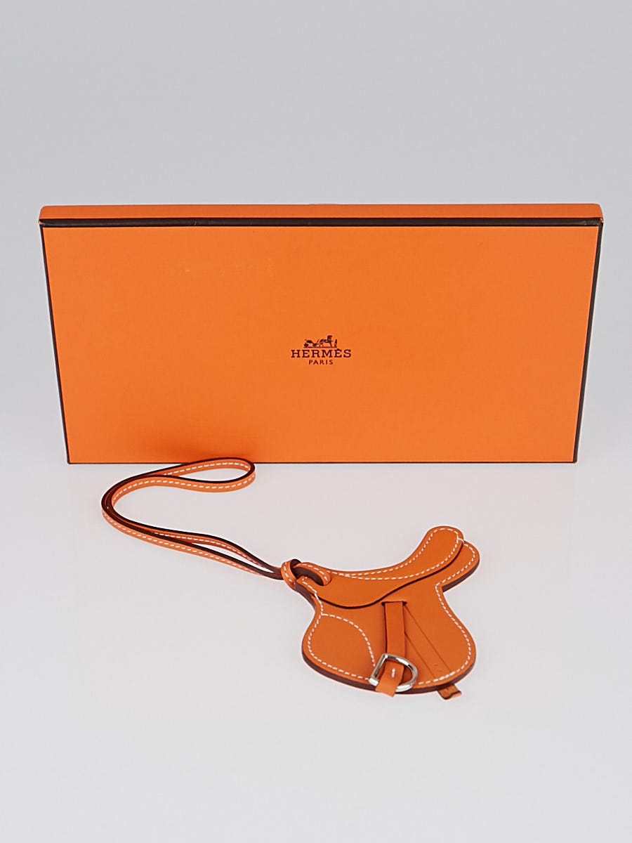 Hermes Orange Leather Paddock Selle Saddle Bag Charm