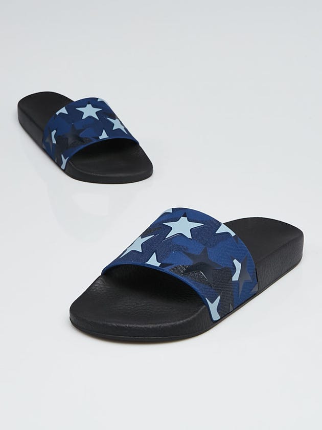 Valentino Denim Blue Stars/Camo Print PVC Rubber Slide Sandals Size 9.5/40