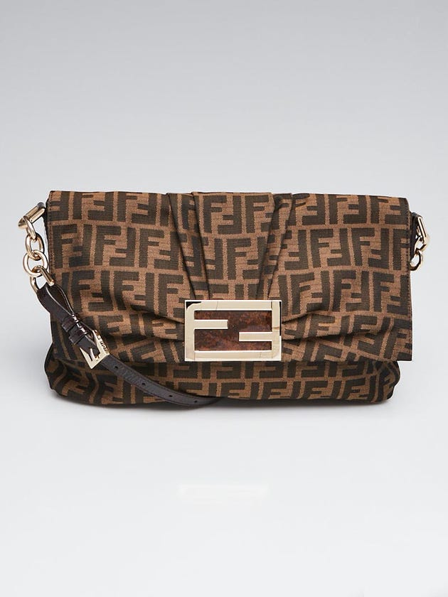 Fendi Tobacco Zucca Print Canvas Large Flap Shoulder Bag 8BT163