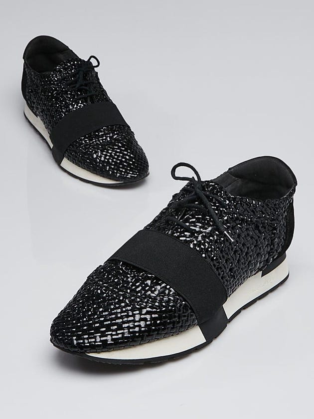 Balenciaga Black/White Leather Woven Sneakers Size 10.5/41
