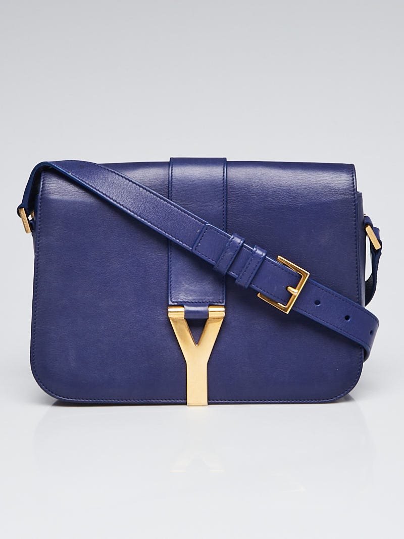 Yves Saint Laurent Blue Leather Ligne Y Crossbody Bag - Yoogi's Closet
