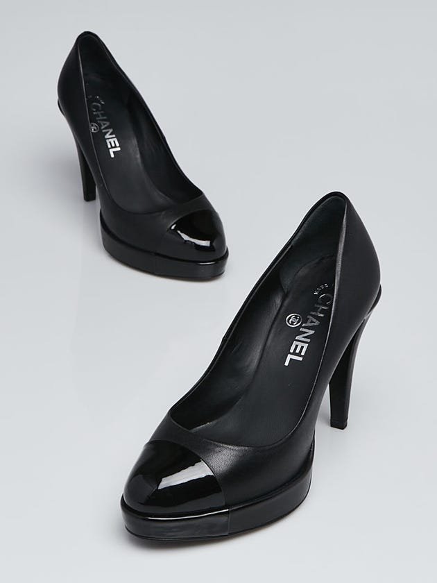 Chanel Black Leather Cap Toe Platform Pumps Size 5.5/36