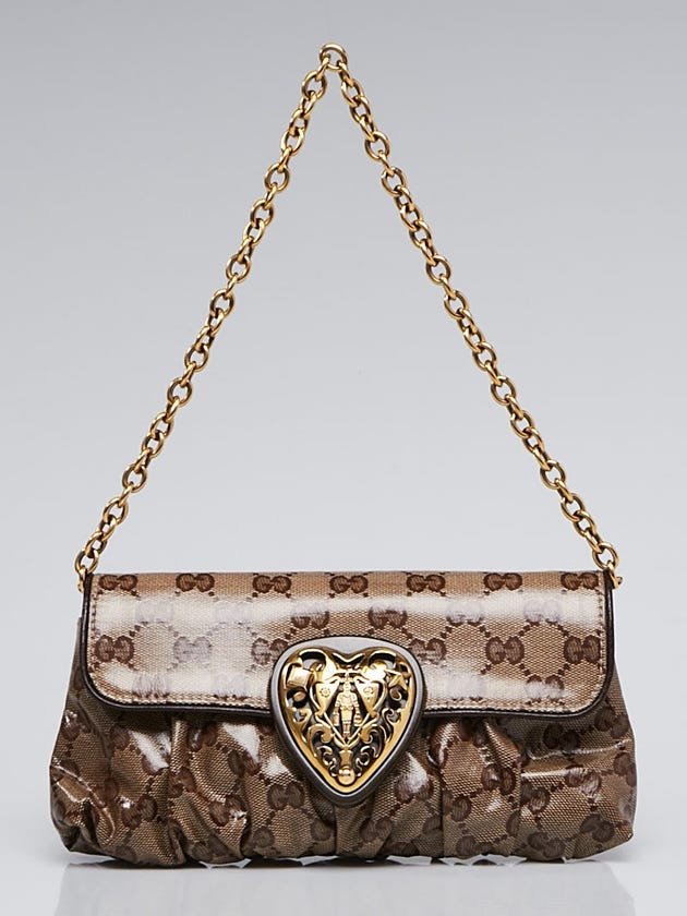 Gucci Beige GG Crystal Coated Canvas Babouska Heart Clutch Bag