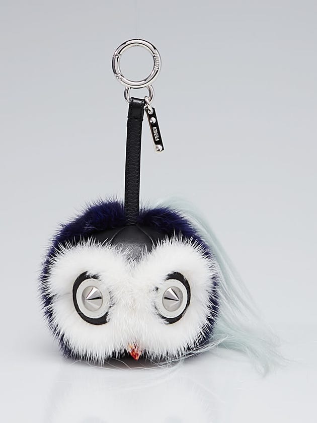 Fendi Blue/White Fox Fur/Leather "Birgami" Key Chain and Bag Charm