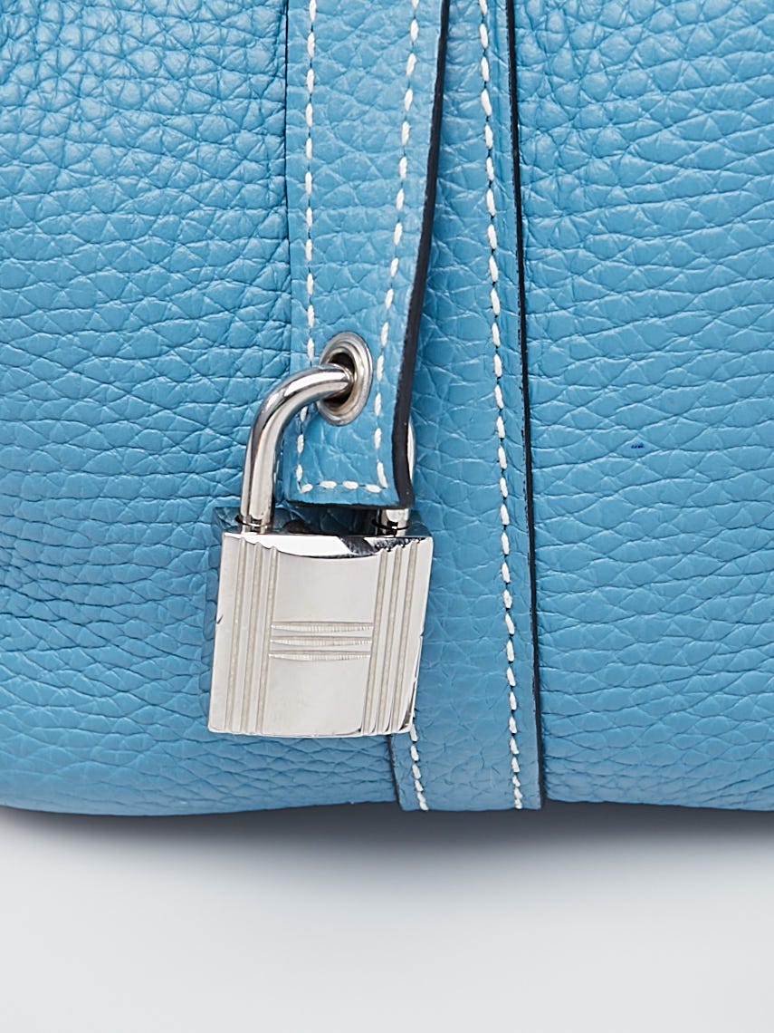 Hermes Blue Jean Clemence Leather Palladium Plated Picotin Lock PM