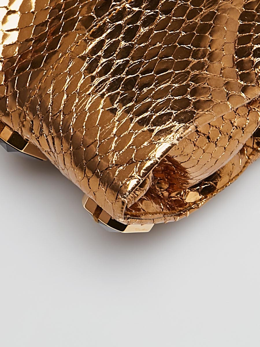 Prada Gold Metallic Snakeskin Jeweled Chain Clutch Bag BP0250 - Yoogi's  Closet