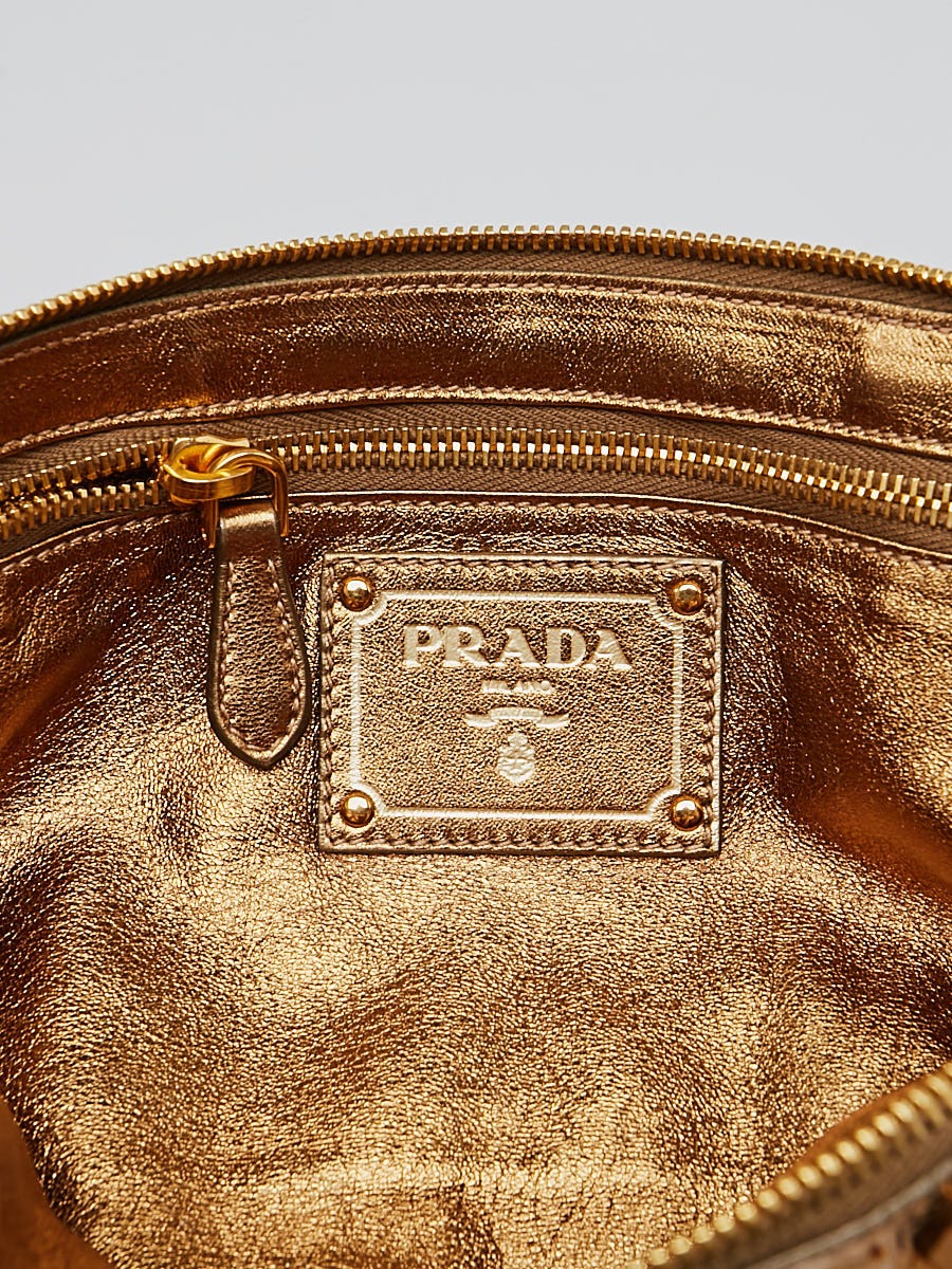 Prada Gold Metallic Snakeskin Jeweled Chain Clutch Bag BP0250 - Yoogi's  Closet