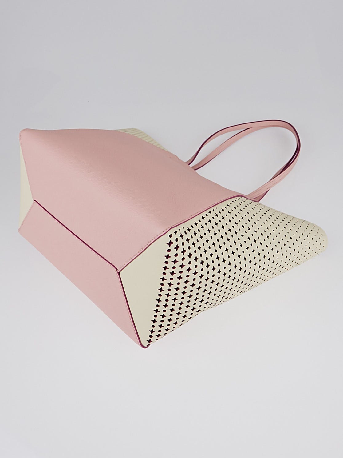 LOUIS VUITTON Lockme Cabas Perforated Leather Shoulder Bag Pink