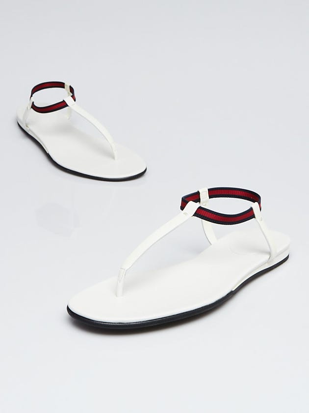 Gucci White Leather and Vintage Web Thong Sandals Size 8/38.5