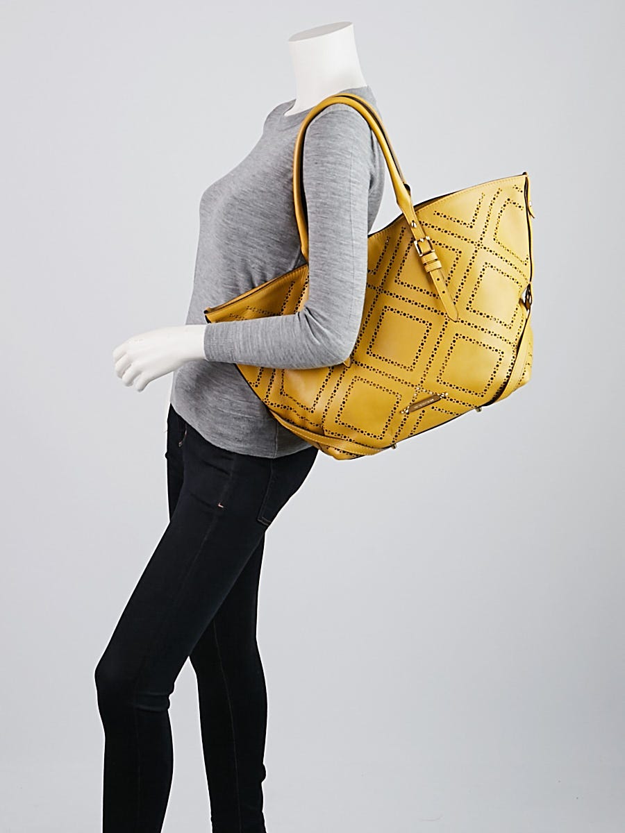 Burberry Yellow Perforated Leather Salisbury Tote Bag | Yoogi's Closet