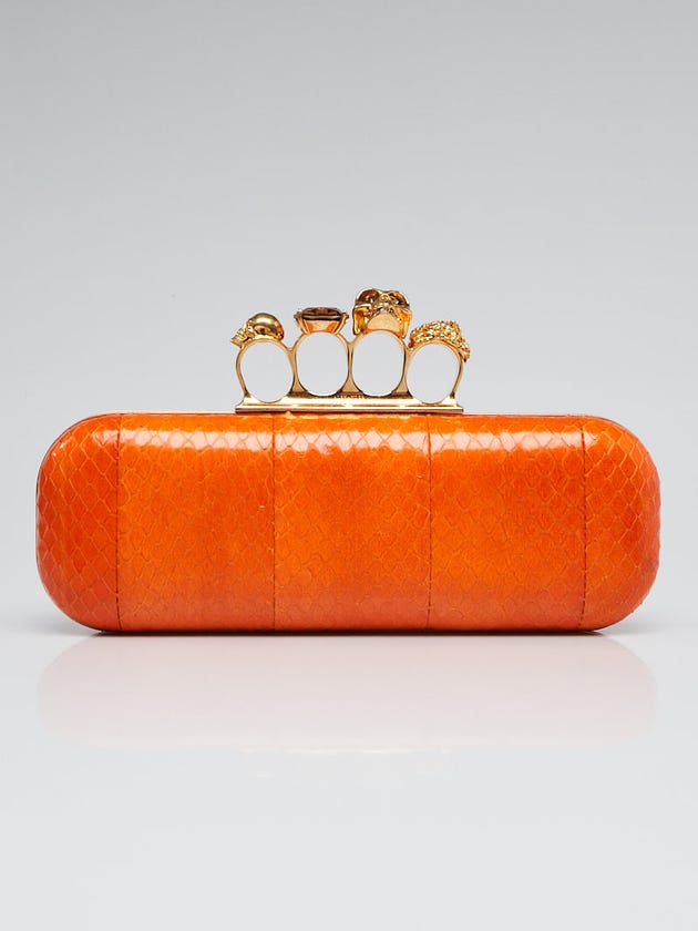 Alexander McQueen Orange Python Knuckle Box Clutch Bag