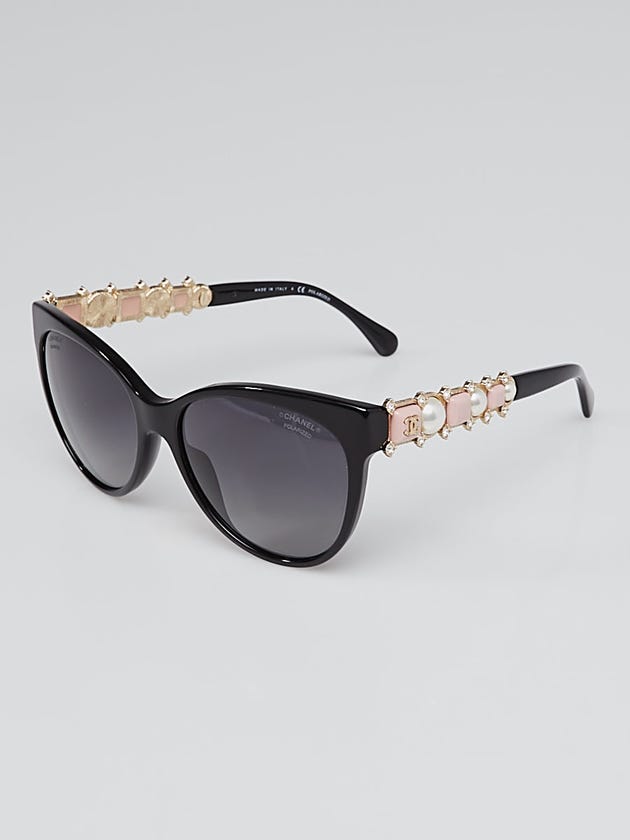 Chanel Black Acetate Cat Eye Frame Bijou Pearl Sunglasses-5336