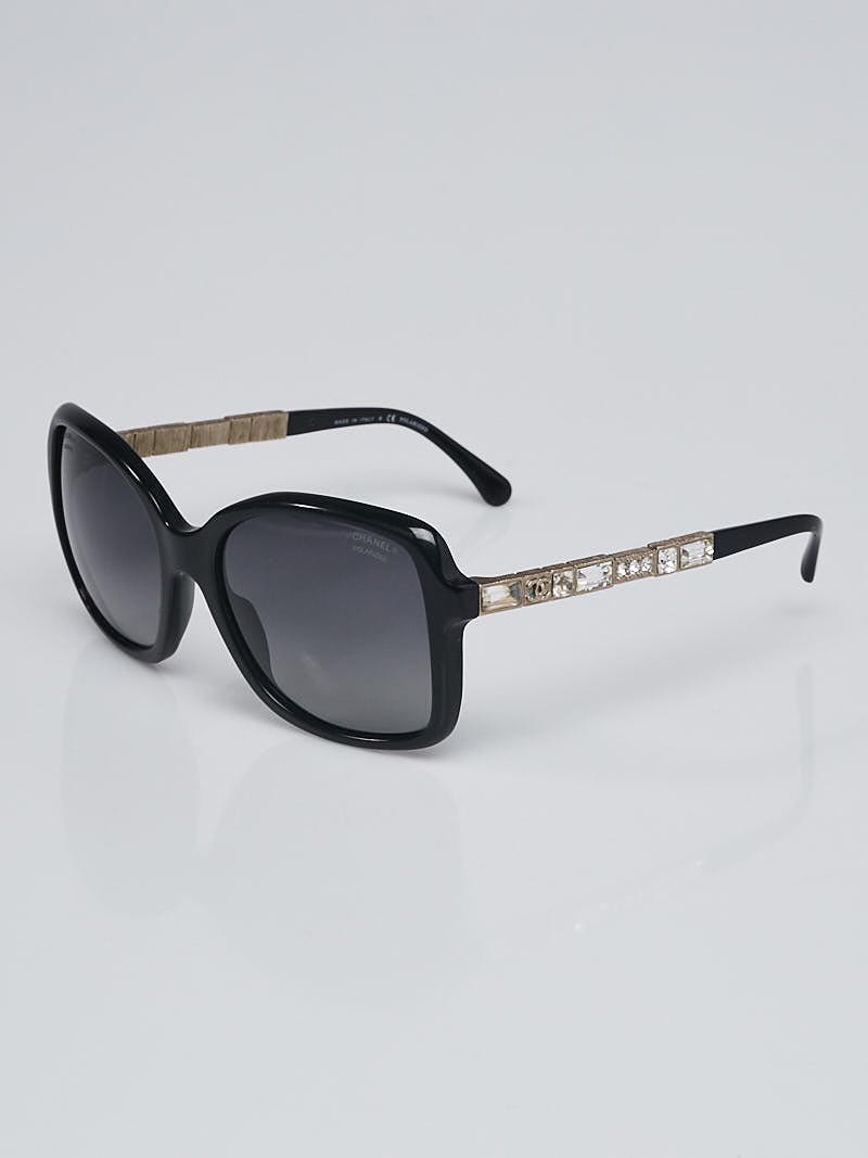 Chanel Black Square Acetate Frame and Crystals Bijou Sunglasses