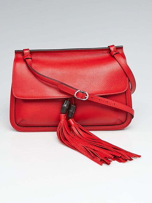 Gucci Red Pebbled Leather Bamboo Daily Flap Shoulder Bag