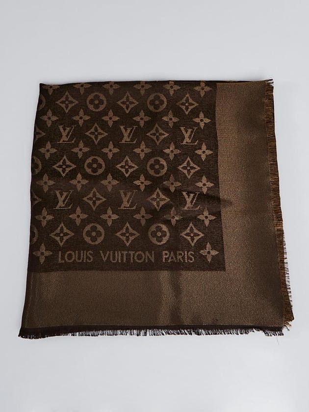 Louis Vuitton Bronze Monogram Wool/Silk Shine Shawl Scarf
