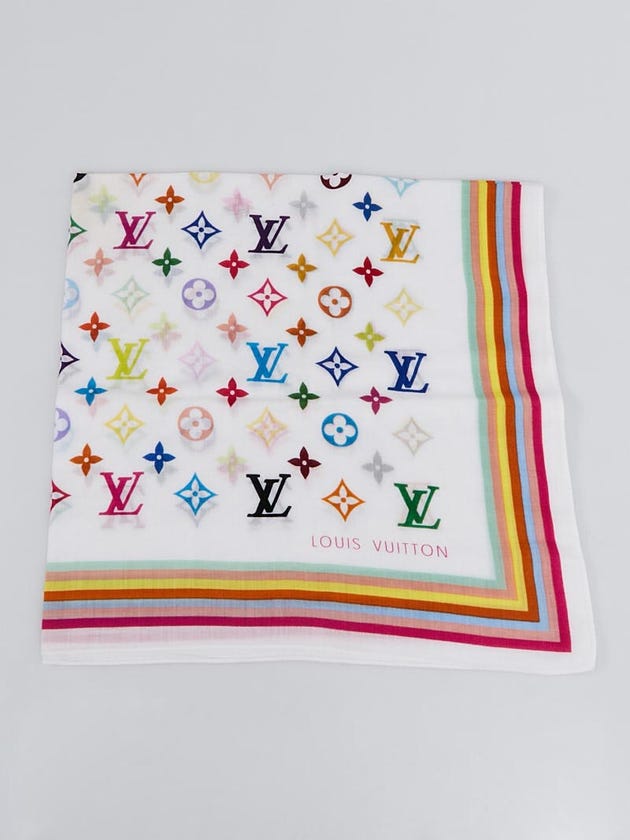 Louis Vuitton White Monogram Multicolore Cotton Square Scarf
