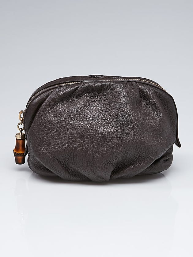 Gucci Dark Brown Leather Medium Cosmetic Pouch